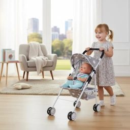 Cochecito de Mu�ecas de Metal con Techo Mediano | Carrito Plegable para Jugar
