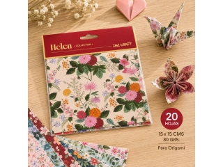 Papel fantas&iacute;a para origami IBI Craft Helen Collection con dise&ntilde;os florales. Ideal para manualidades, decoraci&oacute;n y proyectos creativos.