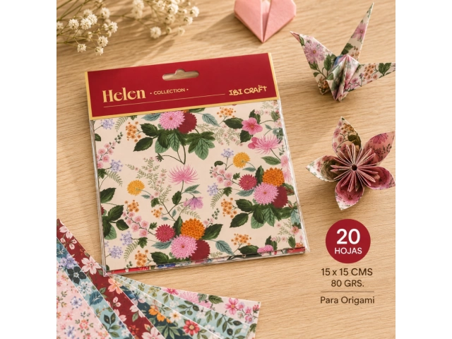 Variedad de papeles decorados para origami con estampados florales. Perfectos para scrapbooking, decoraci&oacute;n y arte en papel.