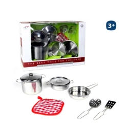 Juego De Cocina Infantil De Metal 8 Piezas Ollas Y Utensilios