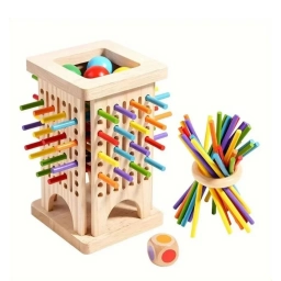 Juego Montessori de Madera 2 en 1 con Palitos, Bolitas y Dado