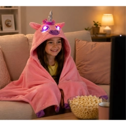 Manta Infantil con Capucha y Luz LED Unicornio o Dinosaurio