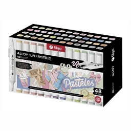 Marcadores Art�sticos Alloy Doble Punta 48 Colores Super Pastel Caja Imantada