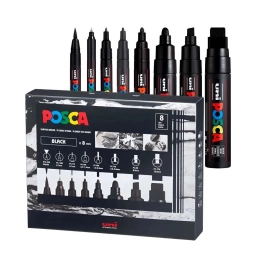 Marcadores Uni POSCA Mix x8 Trazos Negros Pintura Acr�lica Multisuperficie