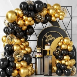 Set de Globos Negro y Dorado 102 Piezas Decoraci�n Cumplea�os Fiesta Premium