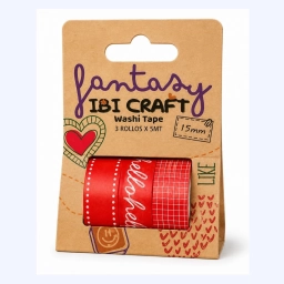 Washi Tape IBI Craft 15 mm x 5 m Pack x 3 Cintas Decorativas Tonos Rojos