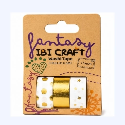 Washi Tape IBI Craft 15mm x 5m Pack x3 Papel Foil Dorado Cintas Decorativas